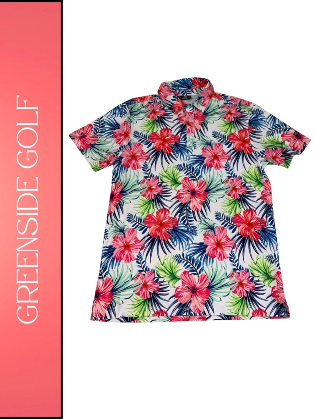 Greenside Golf Men’s Pink Floral Golf Polo Size M Activewear Outdoor
